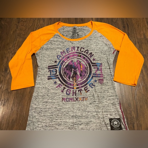 American Fighter 1974 3/4 length sleeve shirt Large fitted women’s style orange - Picture 4 of 6